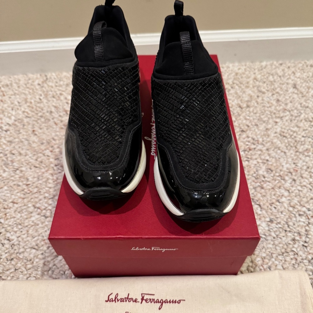 Salvatore Ferragamo Black Crystal Ladies Sneaker Size 9 M